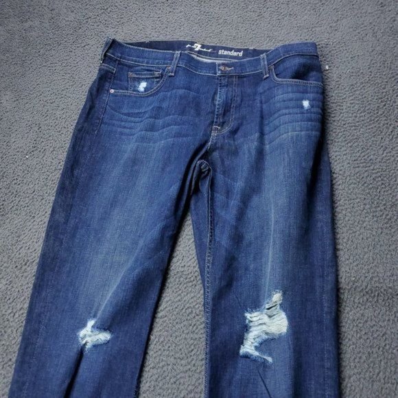 7 For All Mankind Standard Distressed Jeans Blue Cotton Mens Size 38 x34 - Picture 2 of 8